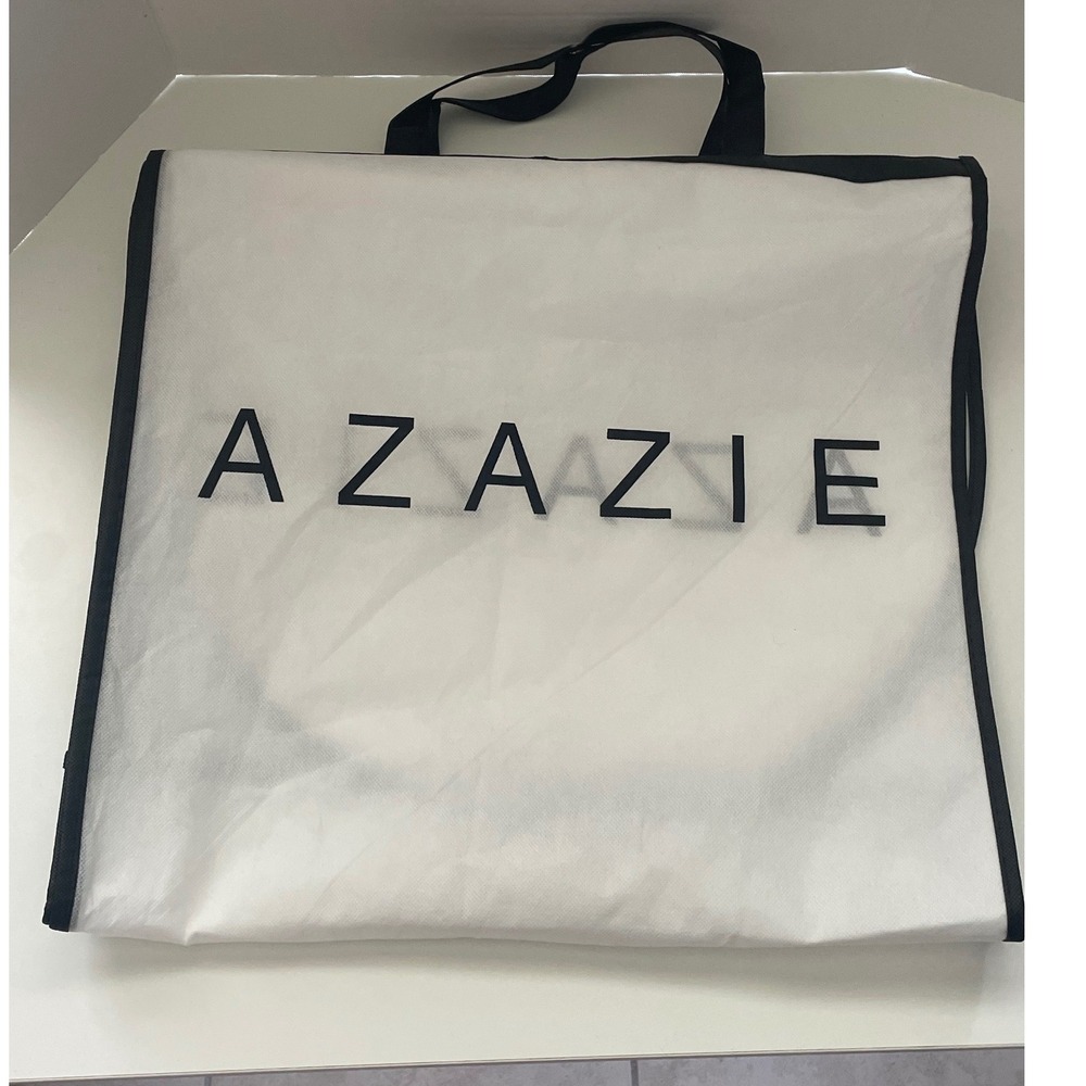 Azazie Garment Bag White Black Trim Foldable Bridal Storage Travel